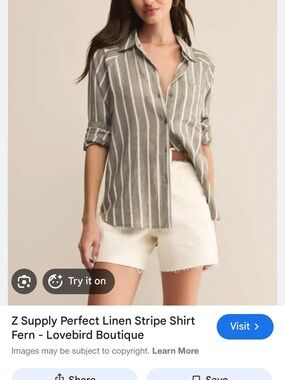 Z Supply Olive-Green linen blend Striped Button Shirt worn once